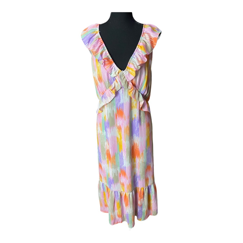 Collective Concepts Ruffle Sleeveless Midi Dress In Pink Purple Size: Large